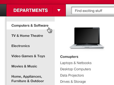Mega dropdown button dropdown interface list menu navigation red silver