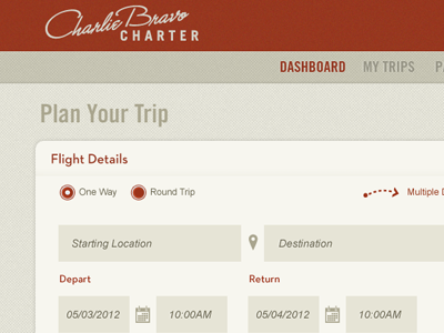 Charter Flight Dashboard aviation basic charter flight form ui