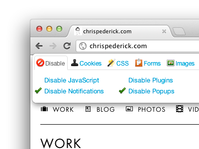 Disable menu in Web Developer for Chrome chrome extension