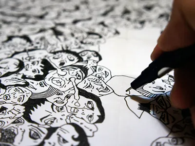 Multiple Face black drawing face illustration