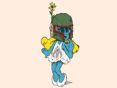 Smurf Fett boba fett bobafett cartoon drawing illustration jedi smurf star wars starwars the smurfs