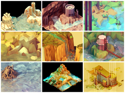 Prints! 3d ao c4d cinema 4d gi isometric land landscape line low poly lowpoly model nature polygon prints render sketchy trees water worlds