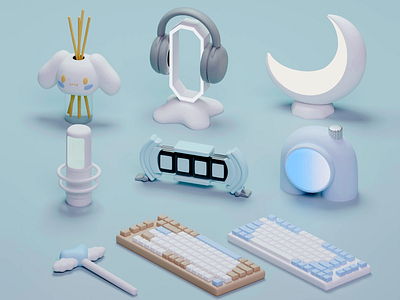 Dreamy Pastel Workspace Essentials✨ 3d 3d design bluetheme calm decor design dreamyvibes futuristic design illustration minimalistdesign moderndecor pastelaesthetic soft softcolors techaccessories whimsical