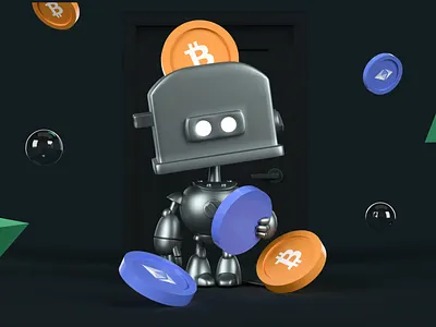 Crypto Robot 3d branding btc crypto eth graphic design robot