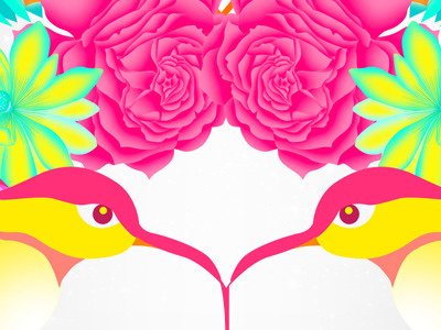 Neon Summer bird flower garden illustration neon summer vector