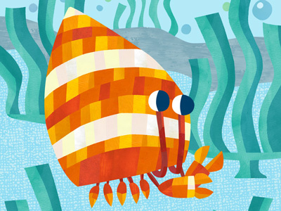 Hermit Crab animal character collage crab crustacean orange red sea life yellow