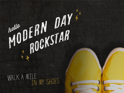 Hello Modern Day Rockstar dirty header relaunch shoes texture typography used