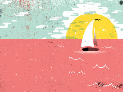 Boating beach boat clouds distress illustration ocean sailboat sea sky sun texture