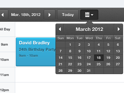 Simple Calendar, having so much fun with this project black button calendar dark date picker light noise ui ux