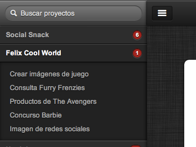 Toggled sidebar button carrousel input search sidebar ui