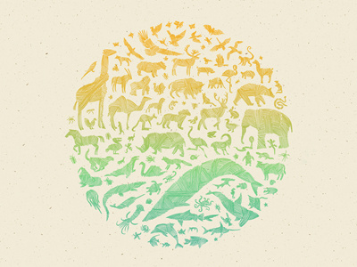 Kingdom (Day) animals art print bird bug circle cow dan kuhlken deer dkng dolphin elephant fox gorilla gradient horse jellyfish lion lizard monkey nathan goldman poster rabbit screen print shark silkscreen snake split fountain turtle whale wolf