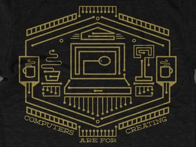 Computers Are For Creating apparel coffee ilustration lamp plant shirt tech