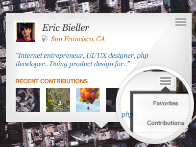 User Profile Pinpoint card flyout icon list map menu popup profile thumbnails