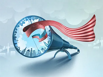 Property Watch flag illustration property spyglass us world