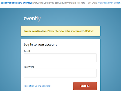 Evently Login error evently flash form login