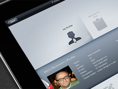 iPad - My Profile best designer best designers best web designs dashboard designer designers fitness gui gym high quality icon interface ipad ipad app pixel perfect profile ui uidesigner user user interface web design