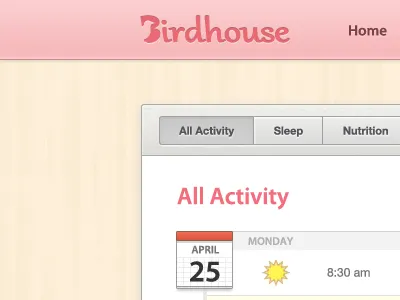 Birdhouse web app activity calendar feed leather pink web app wood