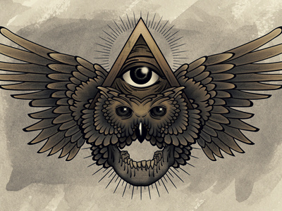 Owl. all illustration owl providence eye seeing skull tattoo vector wings