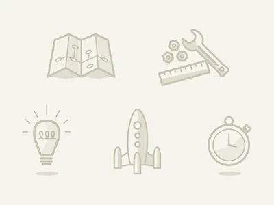 Subtle Icons lightbulb map rocket stopwatch tools