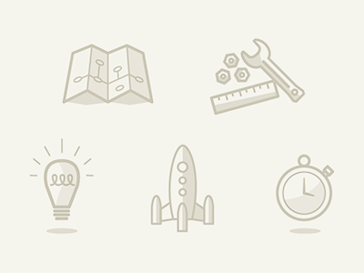 Subtle Icons lightbulb map rocket stopwatch tools