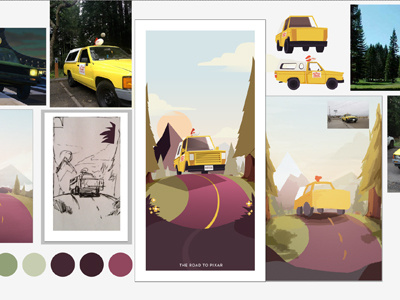 Travel Poster In Progress california colin hesterly illustration pixar pizza planet truck the road to pixar