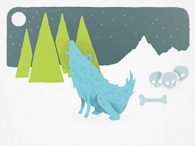 Wolf School bones howl illustration moon night skull wolf