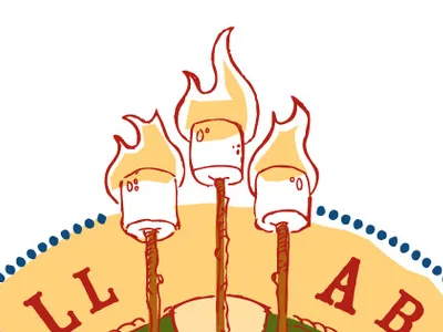 flaming marshmallow detail - crest for cub scout t-shirts. crest id illustration scouting