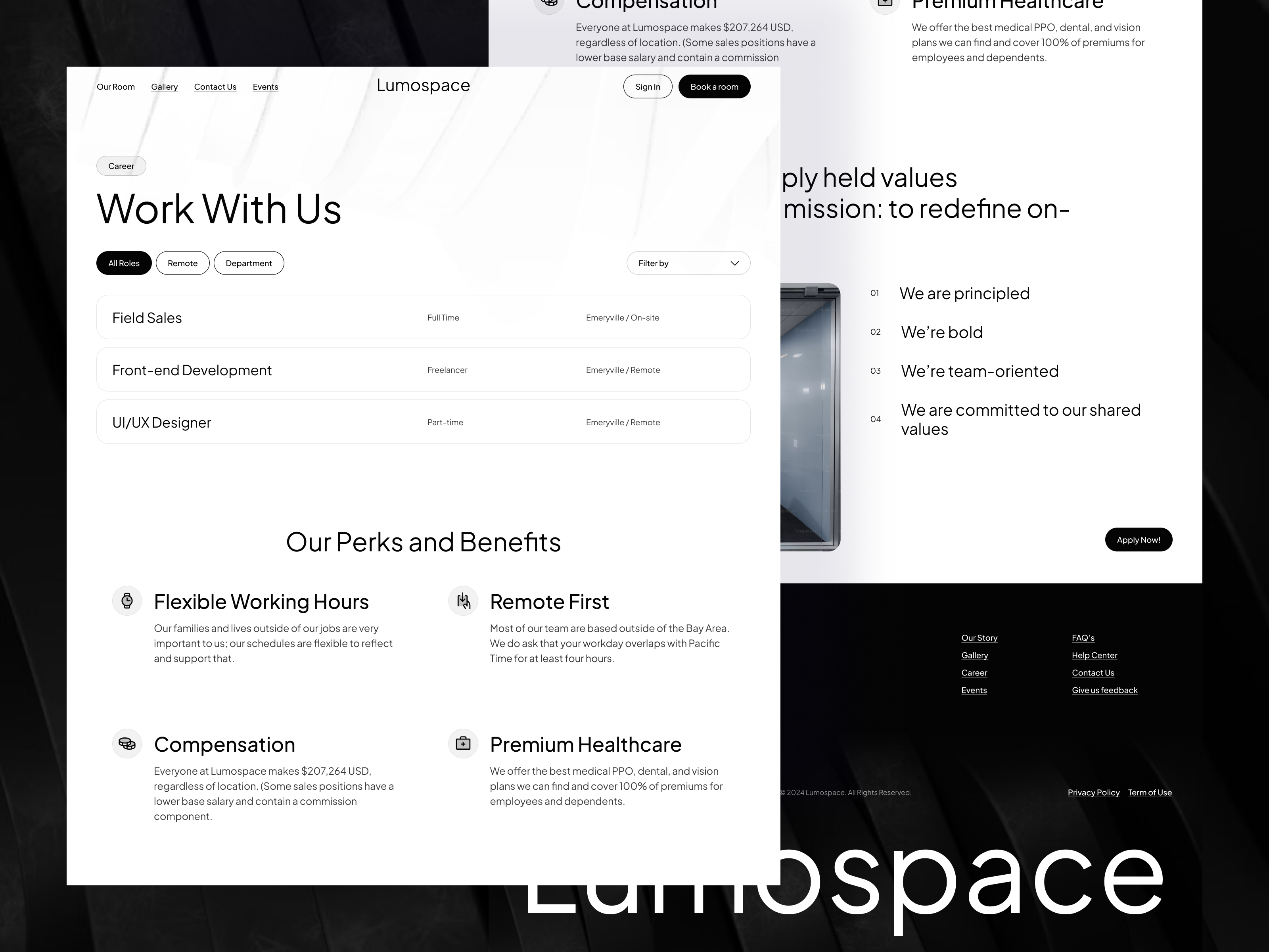 Example of Career page from Lumospace - Collaborative Workspaces