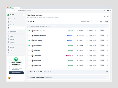 PivotHR - Time Tracker Page branding clean company dashboard design employee hr management minimalist modern productivity time time tracking tracker tracking ui ux website
