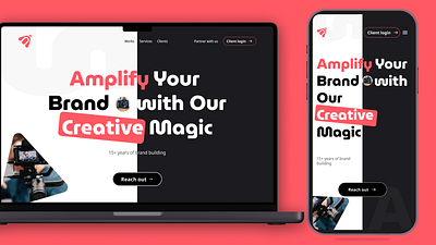 Responsive creative agency website hero agency branding creative hero hero section red responsive ui webdesign