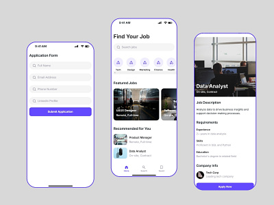 Job Finder App Design app design career cv employees finding job job job app job application job finder job listing job platform job portal job search job seeker mobile app mobile app design mobile design recruitment resume saas
