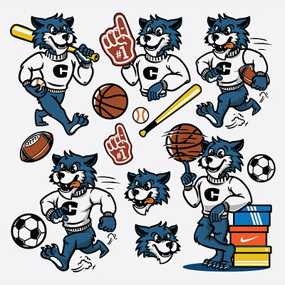 Wolf Mascot and Visual Objects branding graphic design logo