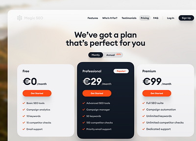 Pricing Page clean figma finance fintech framer landing page minimal modern orange pricing page ui ux