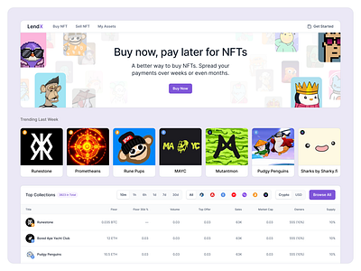 LendX: a BNPL platform for NFTs blockchain landing page nft ui web3