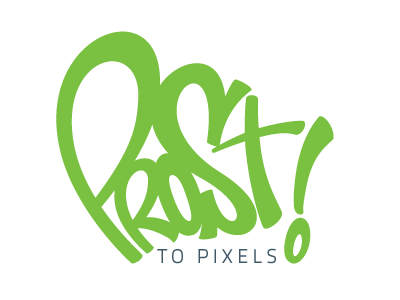 Prost To Pixels "WIP" branding hand type logo