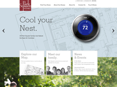 Home Builder Site buttons feature floor plan home homepage navigation nest slideshow ui