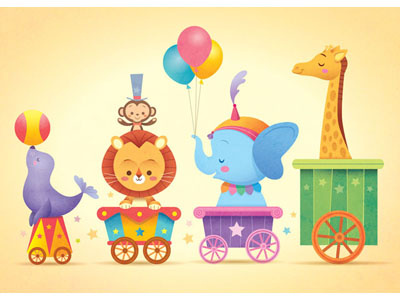 Kawaii Circus Parade baby balloons circus cute elephant giraffe kawaii lion monkey nursery seal