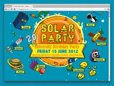 Solar Party Website Home page design party poster web design