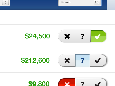 Won / Pending / Lost app buttons dashboard interface status ui