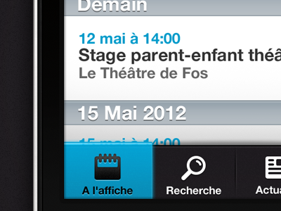 Event Tracking App GUI app application black blue dark design event events gui interface ios iphone list mobile navigation tab ui ux
