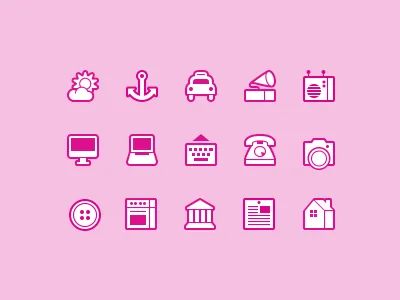 Symbolicons Line Continues! anchor button camera house icon icons keyboard laptop monitor oven phone pixel radio sun symbolicons symbols taxi victrola