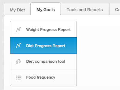 Menu WIP blue clean diet tracking helvetica menu report submenu ui user interface ux web white