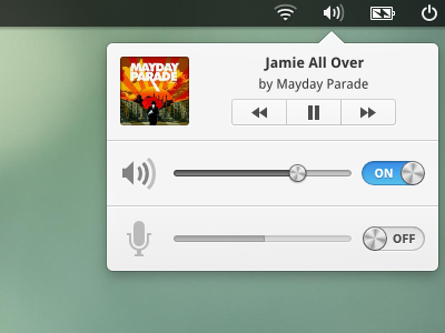 Indicator Audio album audio elementary os indicator menu microphone music popover slider sound switch toggle ui