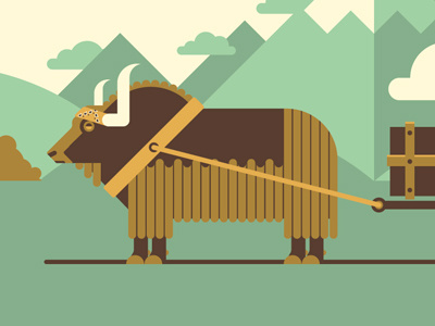 Mystery Project 26 art print clouds dan kuhlken horns mountains nathan goldman orange poster screen print silkscreen teal vector yak