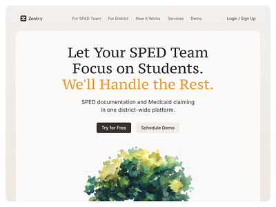 Zentry: a Special Education Platform illustration landing page product design sped ui