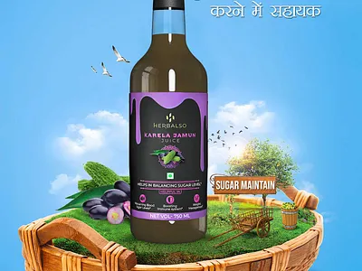 Herbalso Bottle Label design 3d bottle label design ayurveda packaging design bottle label design services herbal ayurveda label design herbal graphic design herbal juice graphic design herbal juice label design karela jamun juice karela jamun juice label design