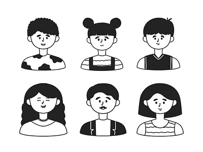 Avatar Doodle avatar black and white character collection decoration design doodle element graphic illustration people