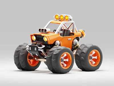 Stylized Monster Truck - Orange 3d 3d car car cute illustration isometric monster car monster truck stylized truck