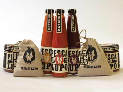 Pesca del Lupo Packaging burlap chutney gourmet ketchup packaging pesca del lupo salsa wolf peach