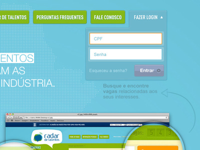 Radar de Talentos blue buttons colors interface jobs login navigation ui web
